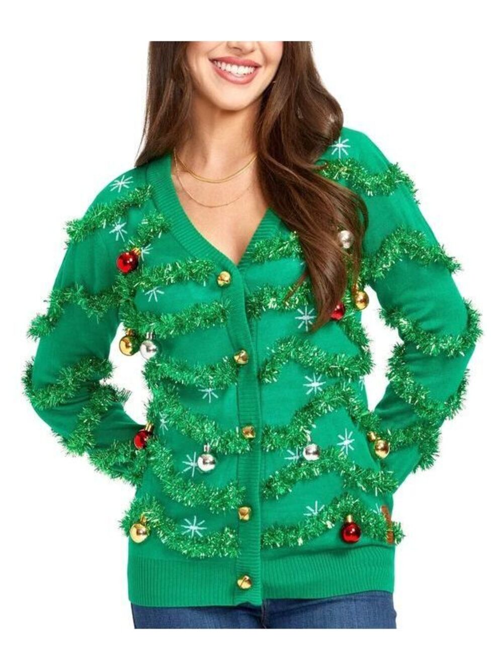 NWT Tipsy Elves Women's Gaudy Garland Ugly Christmas Cardigan Sweater Size M